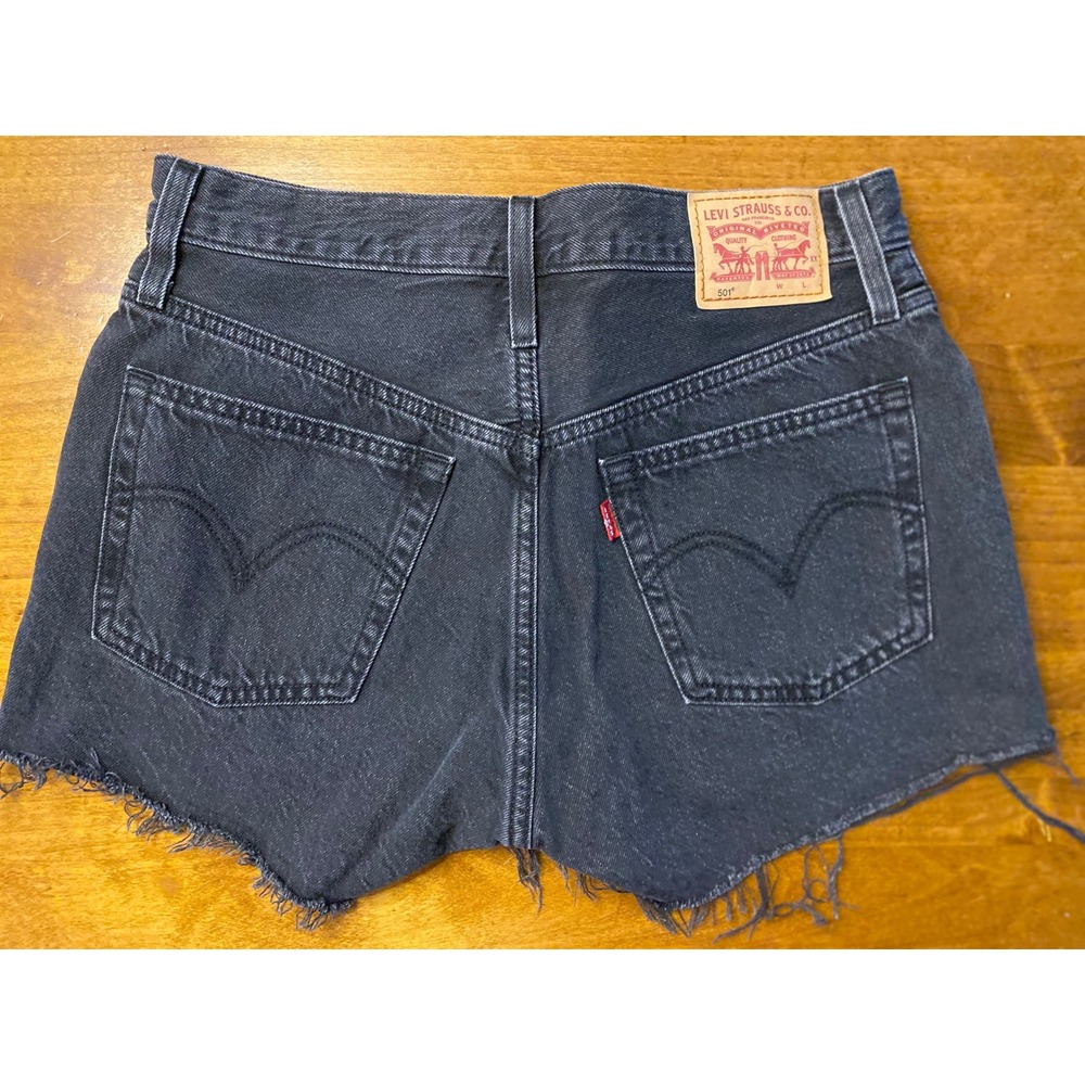 Levi's 501 Original High Rise Cut Off Denim Shorts Black Charcoal W27 Button Fly